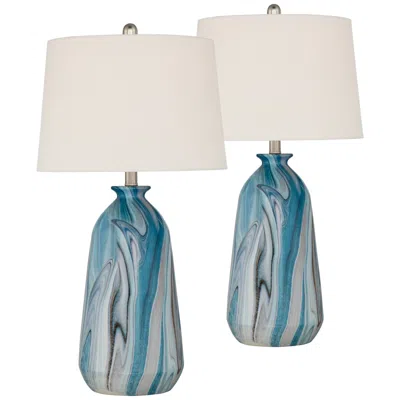 360 Lighting Carlton 28" Blue Table Lamps Set Of 2 With Smart Sockets