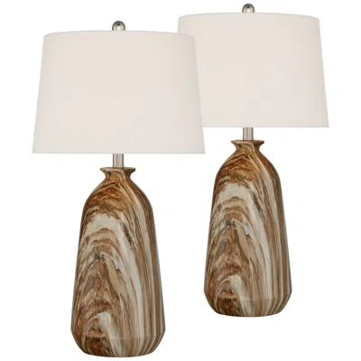 360 Lighting Carlton 28" Faux Marble Lamps Set Of 2 With Smart Sockets