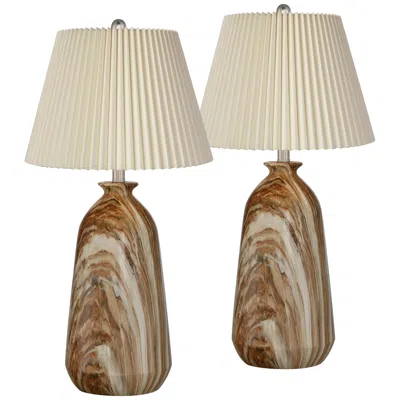 360 Lighting Carlton 28" Ivory Pleat And Faux Marble Lamps Set Of 2
