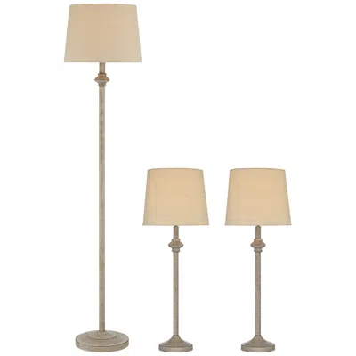 360 Lighting Carter Beige And Cream 3-piece Floor And Table Lamp Set