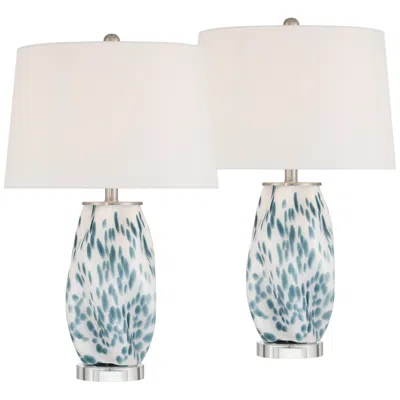360 Lighting Chelsea 25" High White Blue Nightlight Table Lamp Set Of 2 With Dimmer