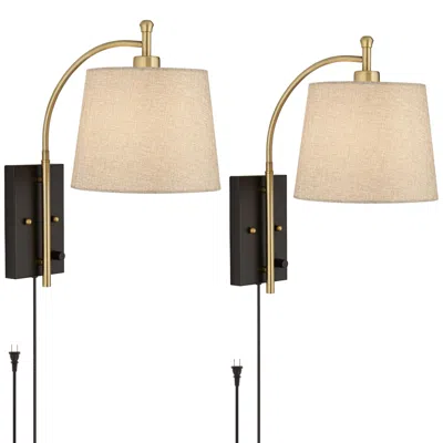 360 Lighting Chester Antique Brass And Black Swing Arm Wall Lamps Set Of 2
