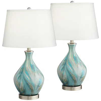 360 Lighting Cirrus Blue And Gray Art Glass Vase Table Lamps Set Of 2