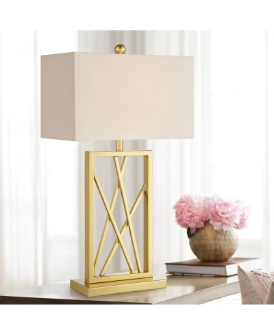 360 Lighting Claudia 26 1/2" Tall Square Modern Glam Luxe Table Lamp Gold Finish Metal Single White Shade Living