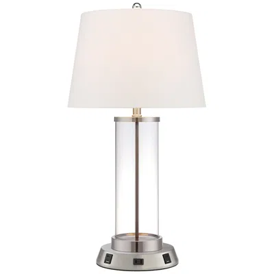 360 Lighting Clear Glass Fillable Table Lamp With Usb Workstation Base