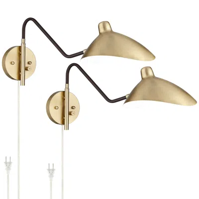 360 Lighting Colborne Brass Bronze Plug-in Swing Arm Wall Lamps Set Of 2