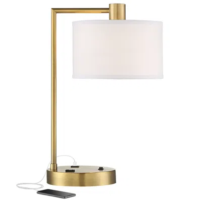 360 Lighting Colby 21" Antique Gold Desk Lamp With Outlet And Usb Port
