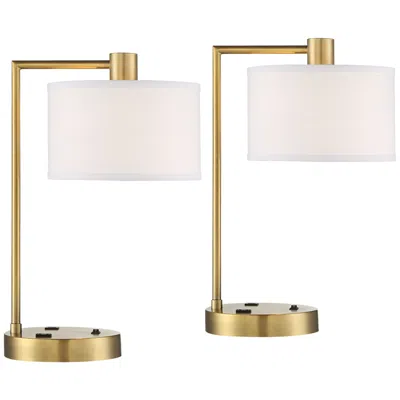 360 Lighting Colby 21" Antique Gold Outlet And Usb Desk Lamps Set Of 2