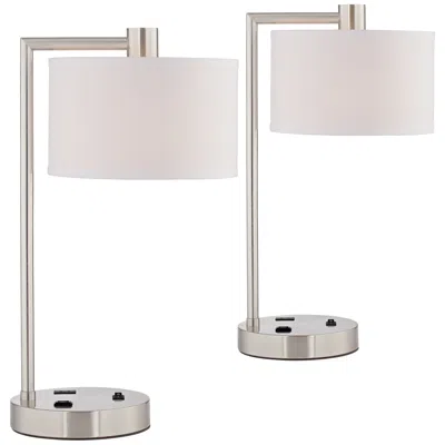 360 Lighting Colby 21" Nickel Usb And Outlet Desk Lamps Set Of 2