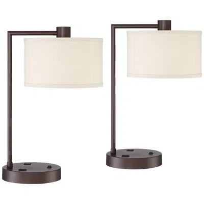 360 Lighting Colby 21" Outlets And Usb Bronze Desk Lamps Set Of 2