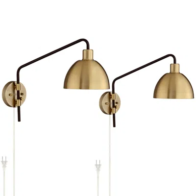 360 Lighting Colwood Brass And Bronze Plug-in Swing Arm Wall Lamps Set Of 2