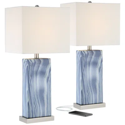 360 Lighting Connie 25" Blue Usb Table Lamps With Dimmers Set Of 2