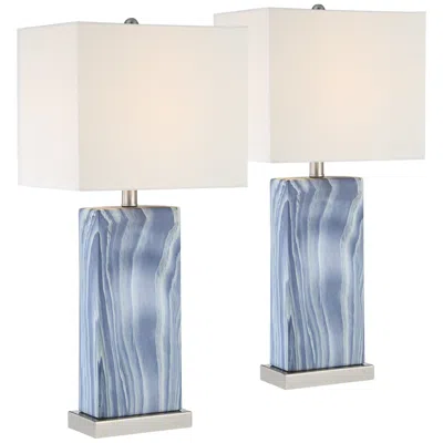 360 Lighting Connie 25" Rippled Blue Usb Table Lamps Set Of 2