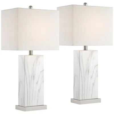 360 Lighting Connie 25" White Faux Marble Usb Table Lamps Set Of 2