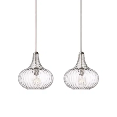 360 Lighting Cora 11" Wide Modern Nickel And Textured Glass Pendant Set Of 2