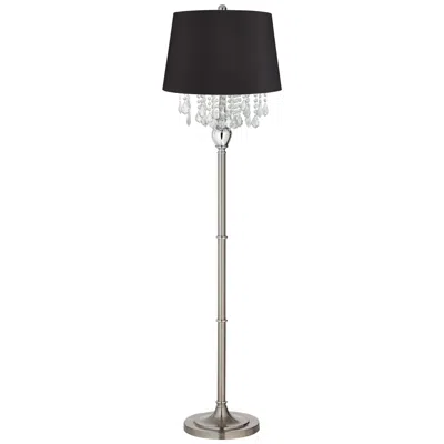 360 Lighting Crystals 60 1/2" Satin Steel Floor Lamp With Black Drum Shade