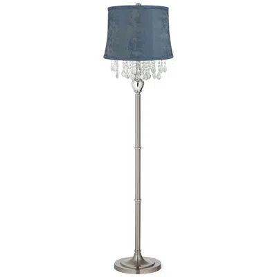 360 Lighting Crystals 60 1/2" Satin Steel Floor Lamp With Nagano Blue Shade