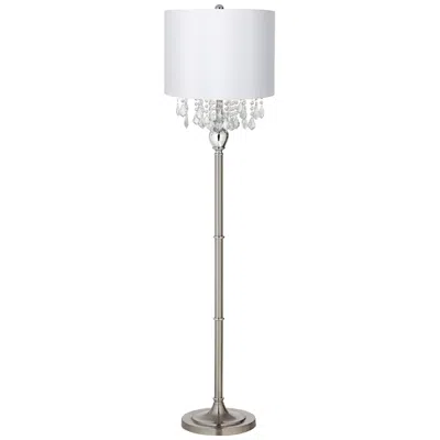 360 Lighting Crystals 60 1/2" Satin Steel Floor Lamp With White Drum Shade