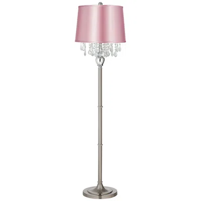 360 Lighting Crystals 60 1/2" Steel Floor Lamp With Pink Satin Shade