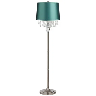 360 Lighting Crystals 60 1/2" Teal Blue Shade Satin Steel Floor Lamp