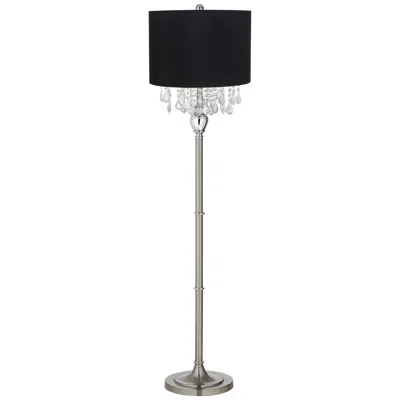 360 Lighting Crystals 62 1/2" Black Shade Brushed Nickel Floor Lamp