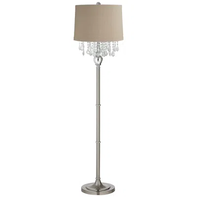 360 Lighting Crystals 62 1/2" Linen Shade Brushed Nickel Floor Lamp