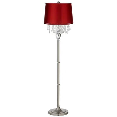 360 Lighting Crystals 62 1/2" Satin Red And Brushed Nickel Floor Lamp