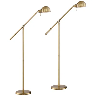 360 Lighting Dawson Adjustable Height Brass Pharmacy Floor Lamps Set Of 2