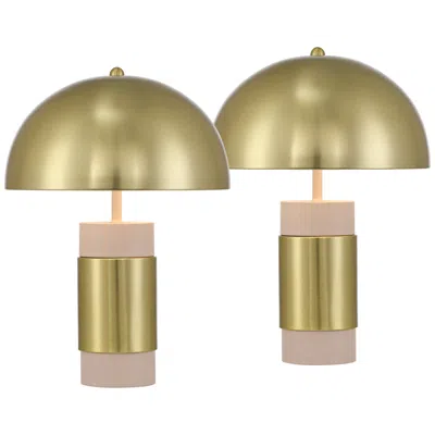 360 Lighting Delia 16" High Antique Brass Mushroom Accent Table Lamp Set Of 2