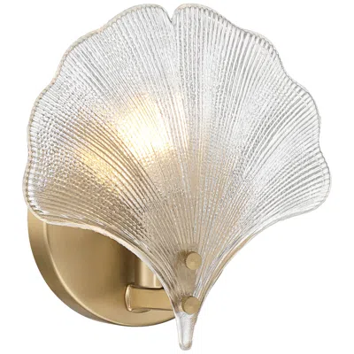 360 Lighting Deniz 7 3/4"h Satin Brass And Vintage Glass Ginkgo Leaf Wall Sconce