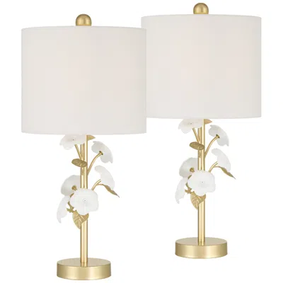 360 Lighting Descanso 21" High Gold And White Flower Table Lamp Set Of 2