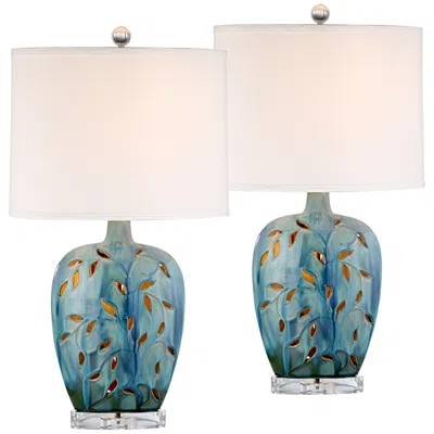 360 Lighting Devan 24 1/2" Blue Ceramic Night Light Lamps Set Of 2