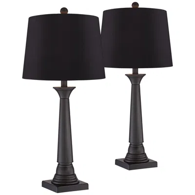 360 Lighting Dolbey 28" Bronze Column Black Shade Table Lamps Set Of 2