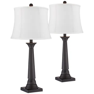 360 Lighting Dolbey 28" Bronze Column White Shade Table Lamps Set Of 2