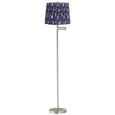 360 Lighting Druckman 60 1/2" High Nickel Swing Arm Floor Lamp With Deep Blue Shade