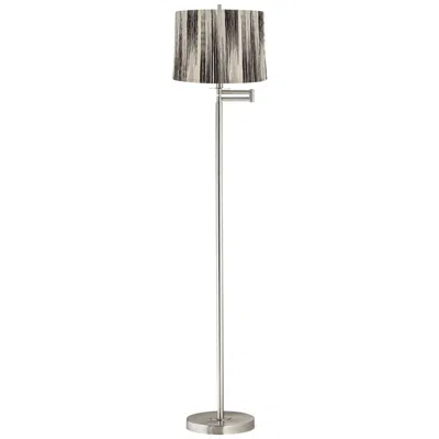 360 Lighting Druckman 60 1/2"h Nickel With Black Stripe Shade Swing Arm Floor Lamp