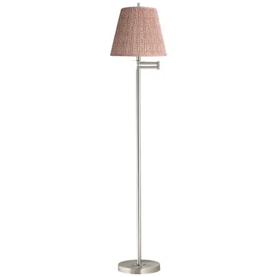 360 Lighting Druckman Brushed Nickel Swing Arm Floor Lamp W/ Pink And Yellow Shade