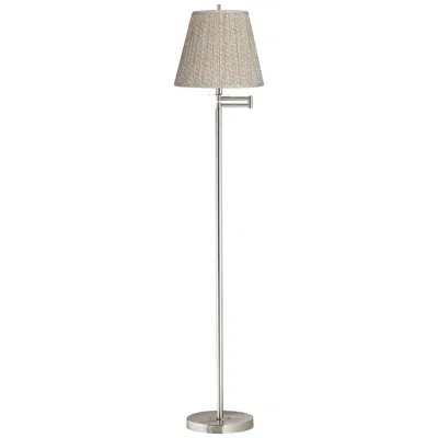 360 Lighting Druckman Brushed Nickel Swing Arm Floor Lamp W/ Yellow And Pink Shade