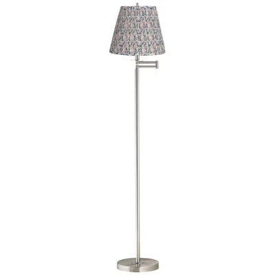 360 Lighting Druckman Brushed Nickel Swing Arm Floor Lamp With Pink And Blue Shade