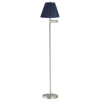 360 Lighting Druckman Brushed Nickel Swing Arm Floor Lamp With Smoky Blue Shade