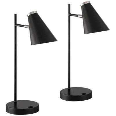 360 Lighting Duke 20 3/4" Nickel And Black Modern Usb Lamps Set Of 2