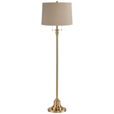 360 Lighting Dyna 58" Antique Brass And Taupe Linen Shade Floor Lamp