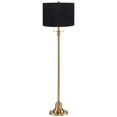 360 Lighting Dyna 58" Antique Brass Black Drum Shade Floor Lamp