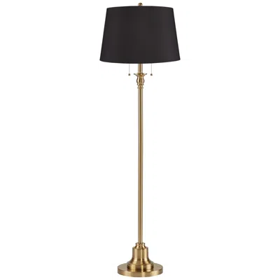 360 Lighting Dyna 58" Antique Brass Black Faux Silk Shade Floor Lamp