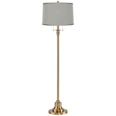 360 Lighting Dyna 58" Antique Brass Gray Faux Silk Shade Floor Lamp