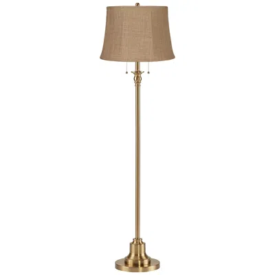 360 Lighting Dyna 58" Antique Brass Natural Burlap Shade Floor Lamp