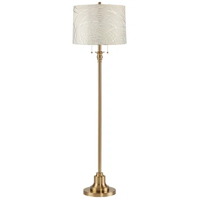 360 Lighting Dyna 58" Antique Brass Silver Circles Shade Floor Lamp