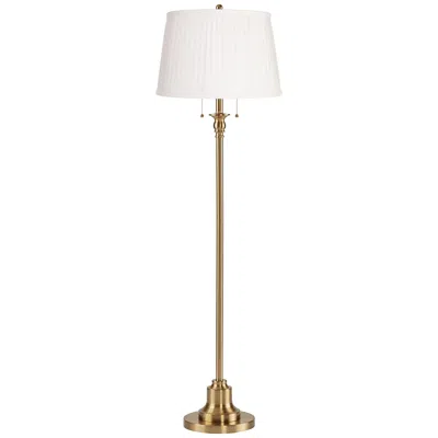 360 Lighting Dyna 58" Antique Brass White Pleated Shade Floor Lamp