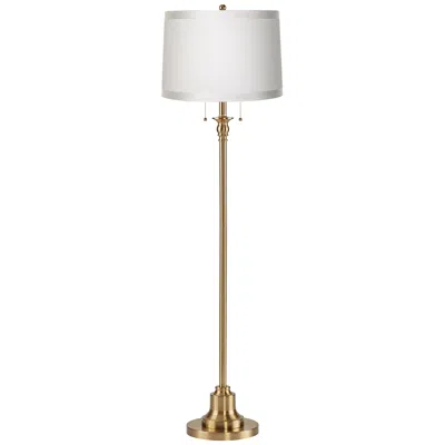 360 Lighting Dyna 58" Antique Brass White Ribbon Shade Floor Lamp