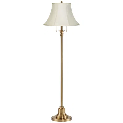 360 Lighting Dyna 58" High Antique Brass And Creme Bell Shade 2-light Floor Lamp